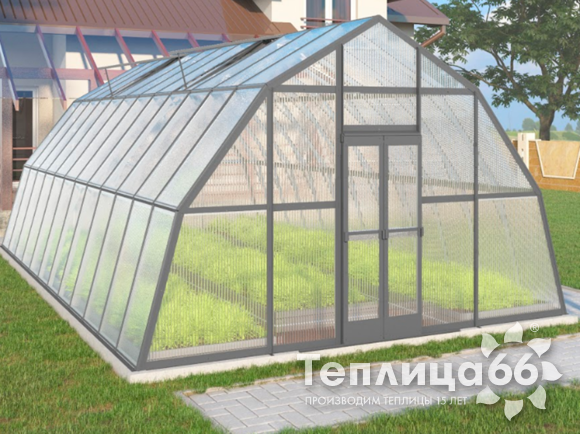 Теплица Рада Иткуль из поликарбоната, 4,5х8 метров, графитовая